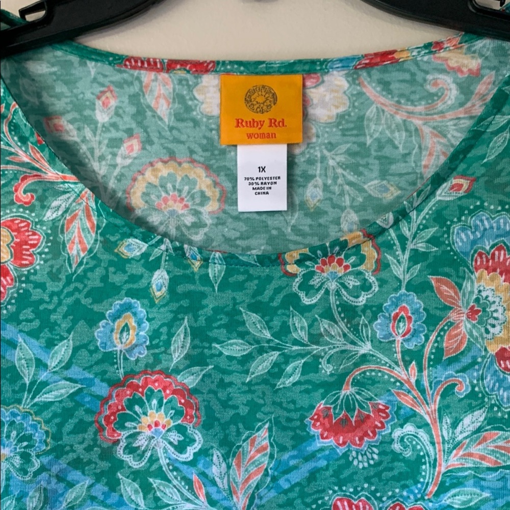 Ruby Rd. Women's Floral Top - Green and Red - Picture 2 of 5